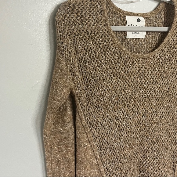 Kensie Pieces Crochet Boucle Chunky Knit Sweater Carmel Brown Women Sz Small - Picture 2 of 9